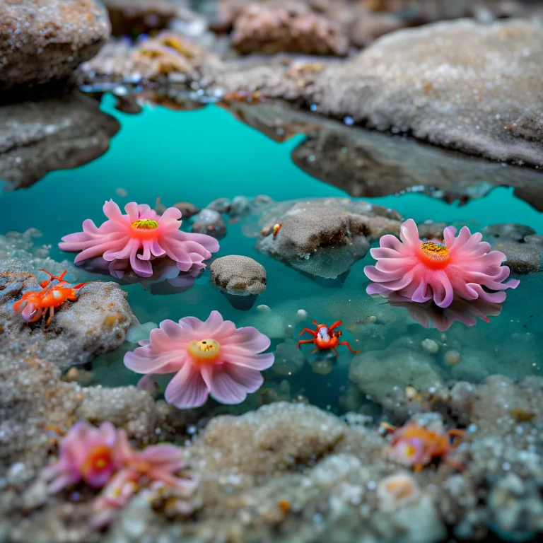 Tide pool macro with pink anemones