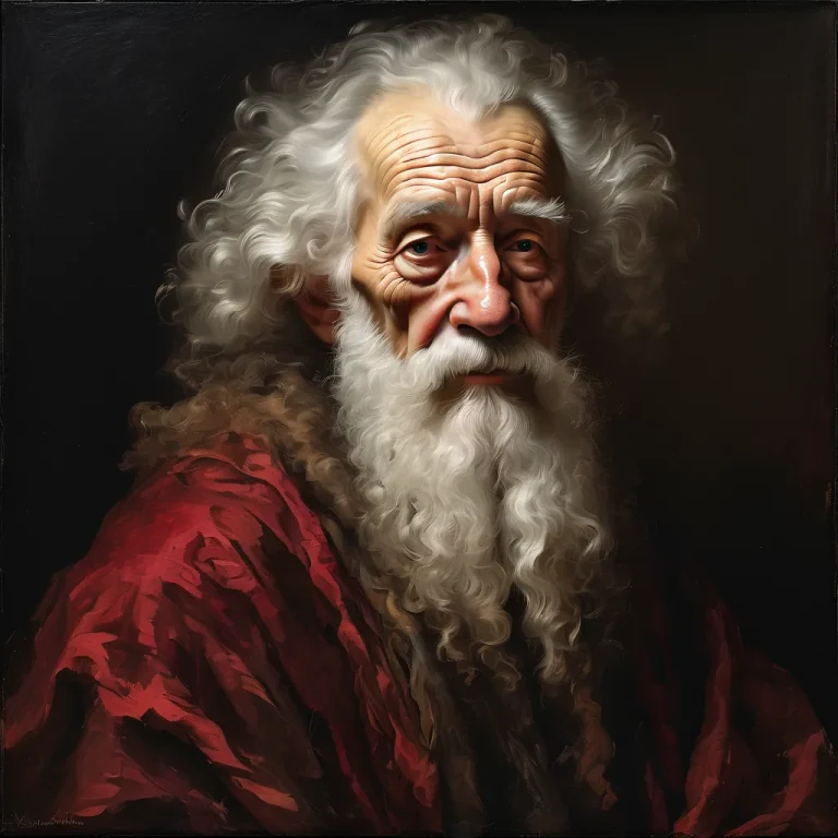Classical oil portrait of a white-bearded sage