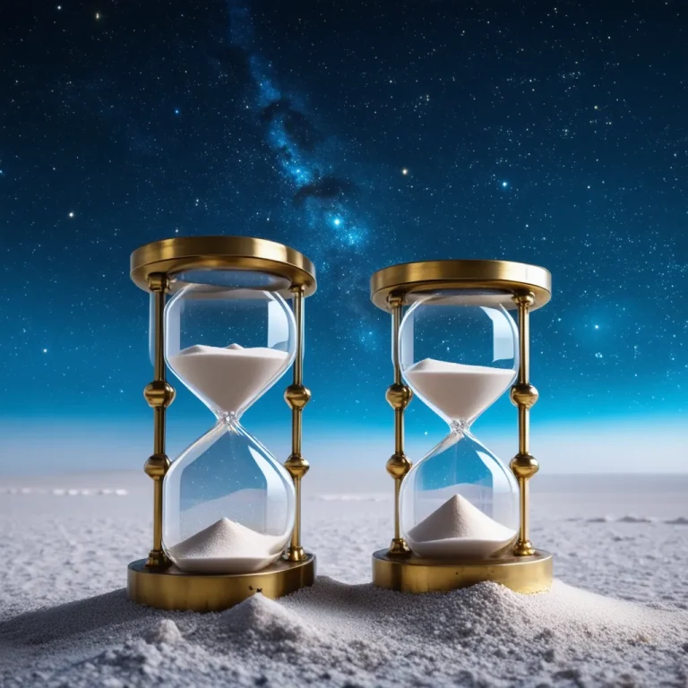 Twin golden hourglasses on a starlit shore