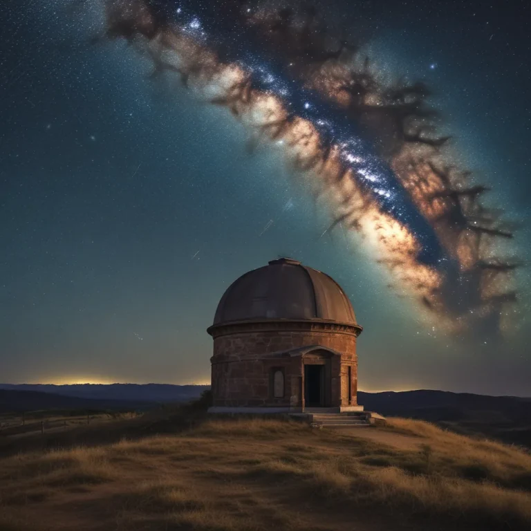Abandoned stone observatory under the Milky Way