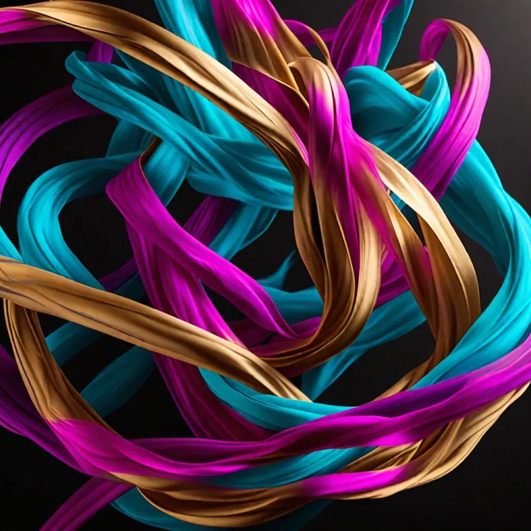 Floating ribbons of magenta, cyan, and gold smoke