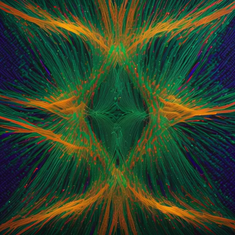Symmetrical neon green and orange filament field
